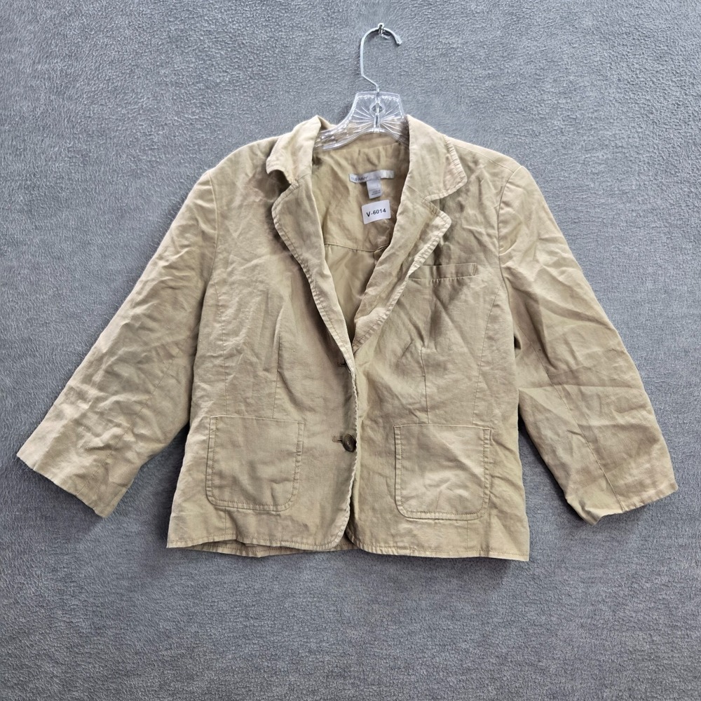 Old Navy Women Jacket Large Beige Blazer 100% Linen Button Up‎ 3/4 Sleeve NWT